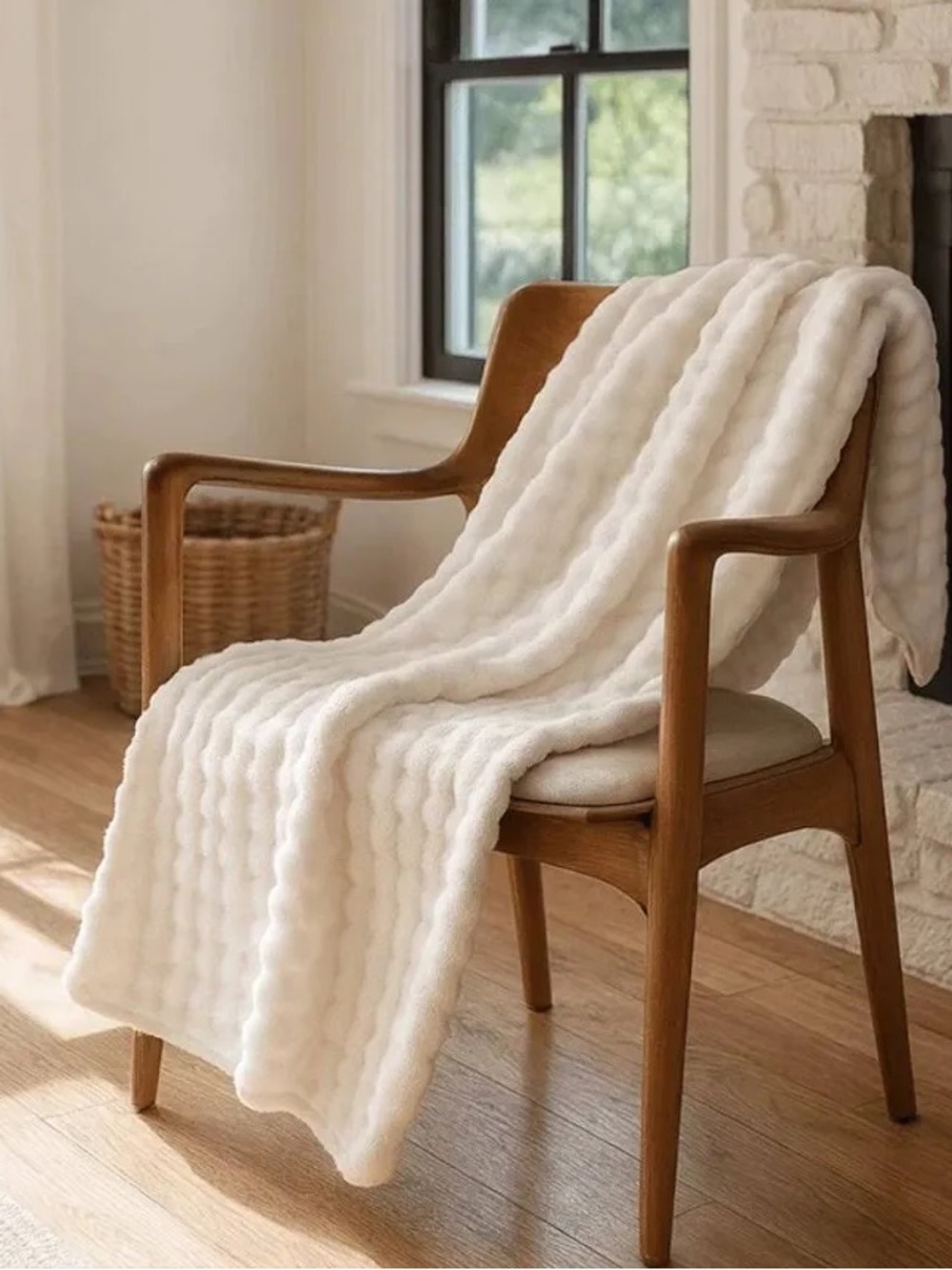 Hythe Bubble Blanket Cream Ivory Plush Throw 60x50